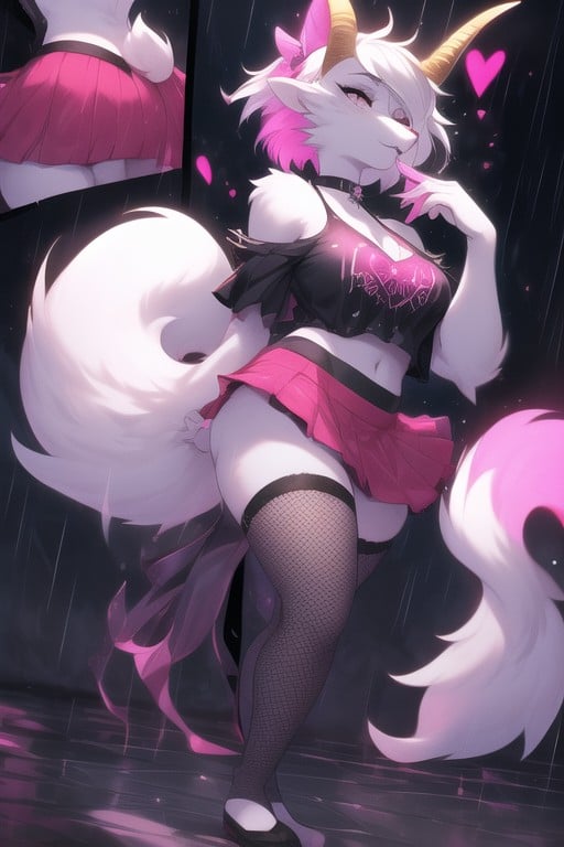 Black Horns, Pink Hair Tips, BoobsPorno AI Furry