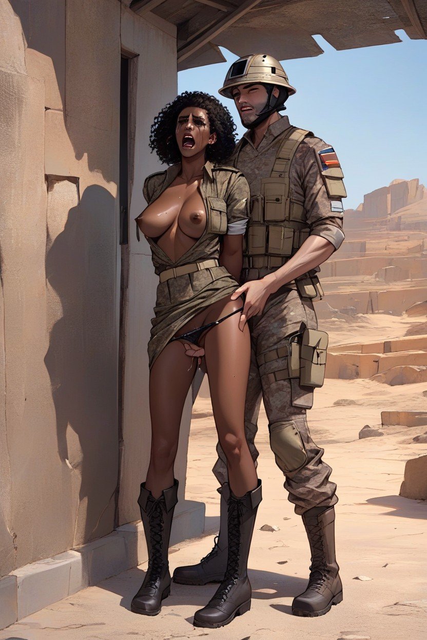 Desert Camouflage, Arms Behind Back, Bottom Up (upskirt) AI Porn