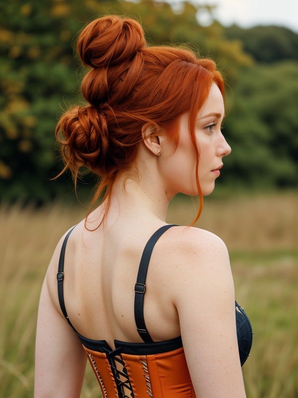 Ginger, Corset, Rear View AI Porn