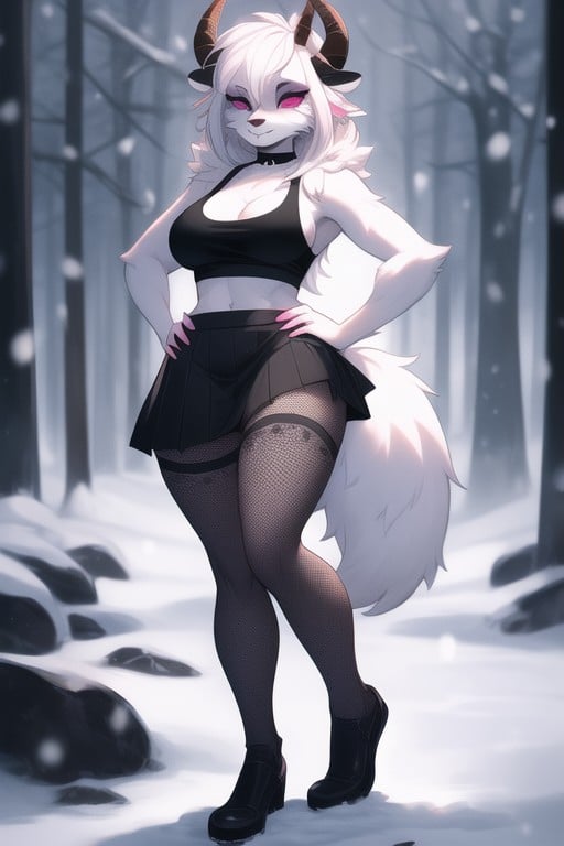 Standing, Goth Makeup, Goat Ears Furry AI Porn