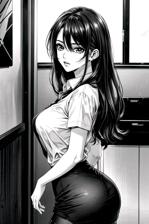 Office Shirt, Black & White Manga, Stockings Shemale AI Porn