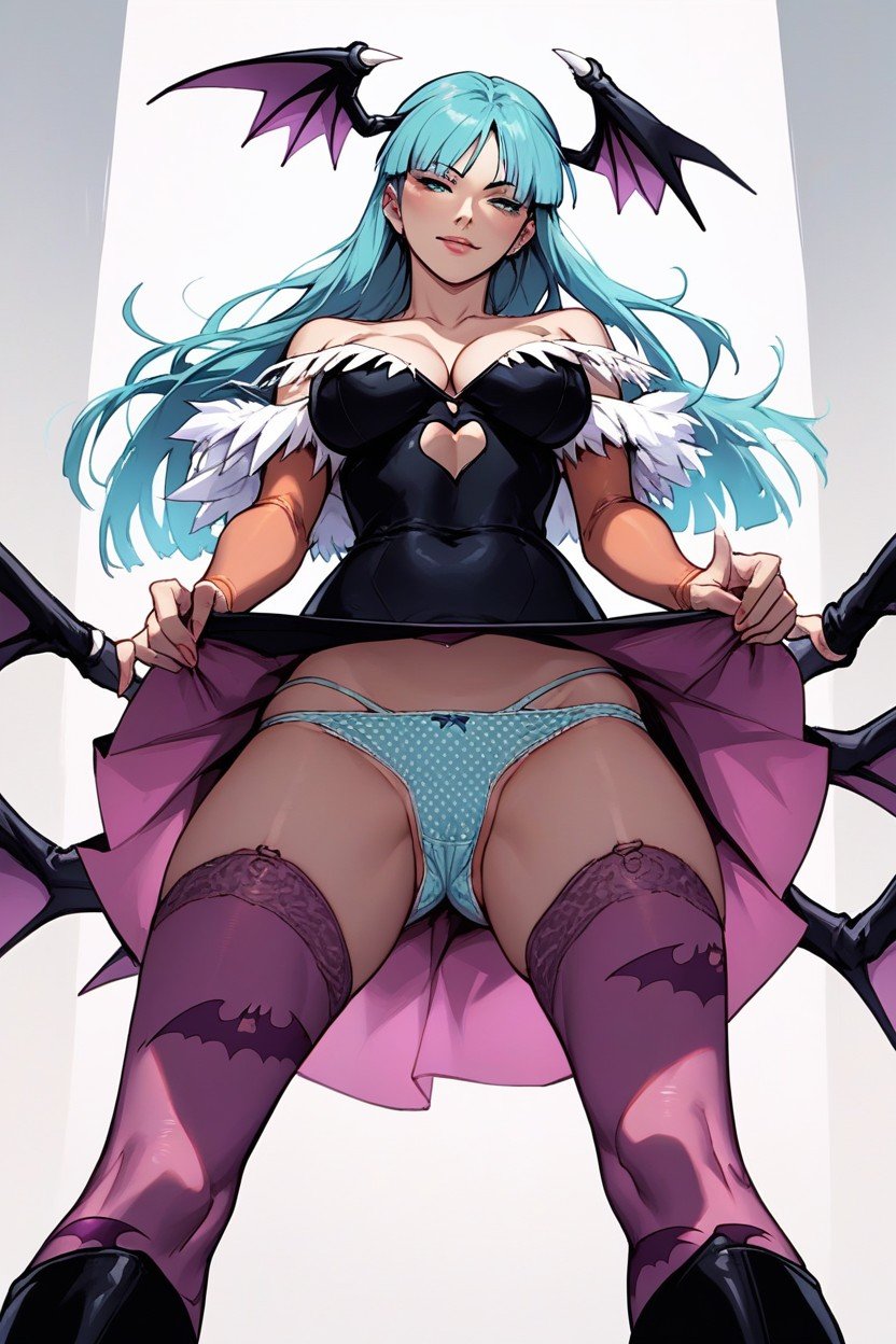 Stockings, Blue Polka Dots Panties, Morrigan Aensland AI Porn