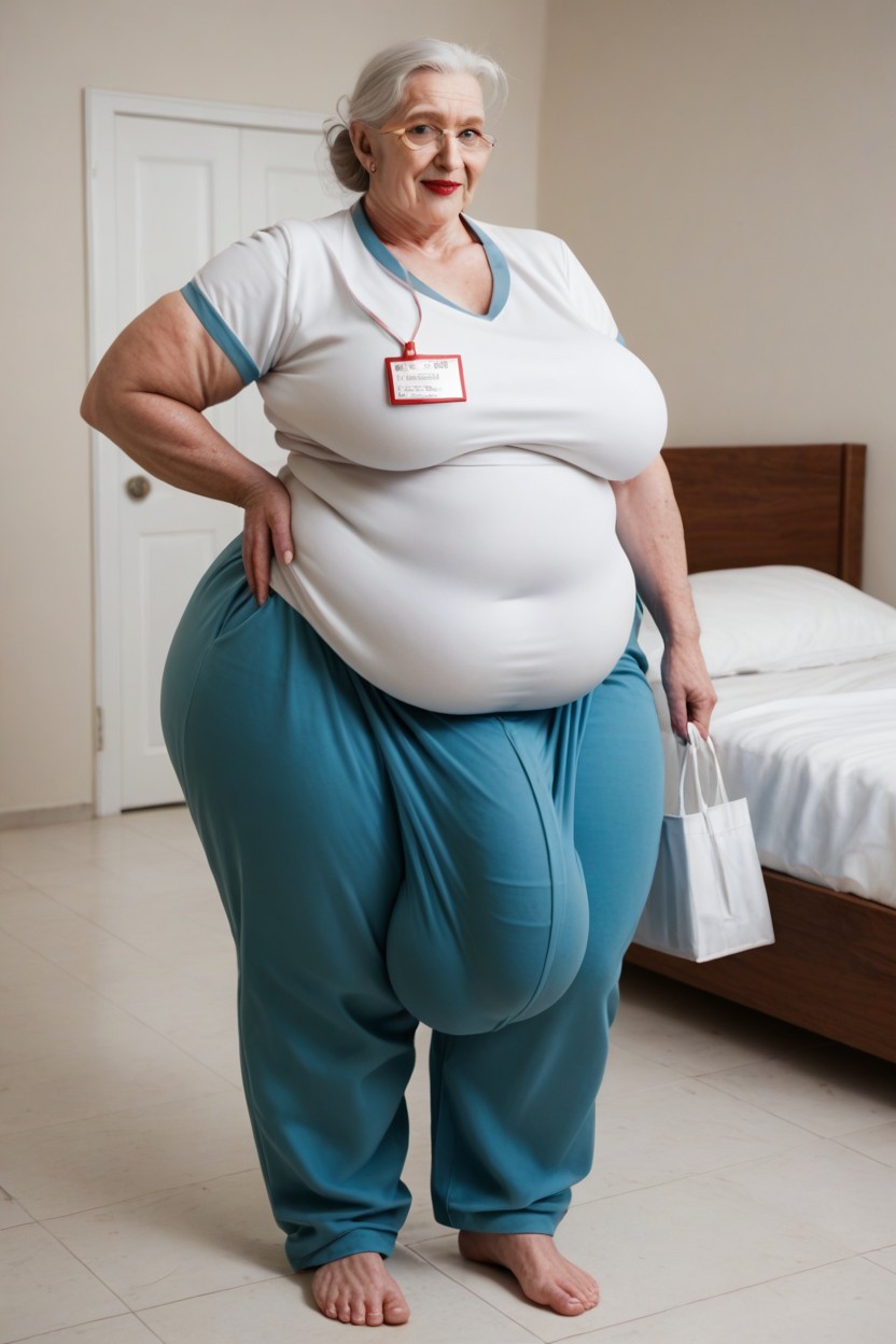 Fat, Red Lipstick, Nametag Giant Women Shemale AI Porn