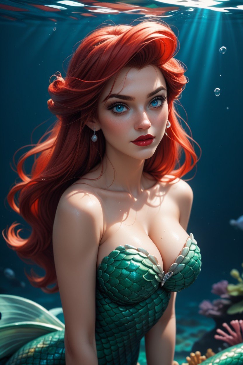 Green Scales, Disney Ariel From The Mermaid Red Hair, Blue EyesPorno IA