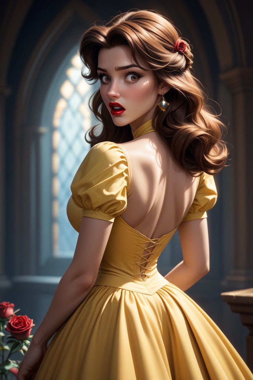 Shocked, Disney Belle From Beauty And The Beast, Looking Back Pornografia de IA