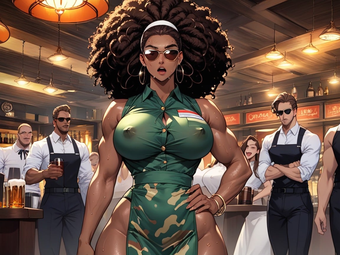 Strong Body, Waitress, Whiskey In Background AI Porn