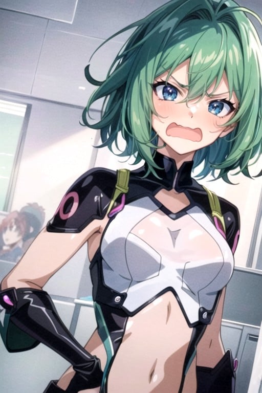 Shocked, Green Hair, Undressing AI Porn