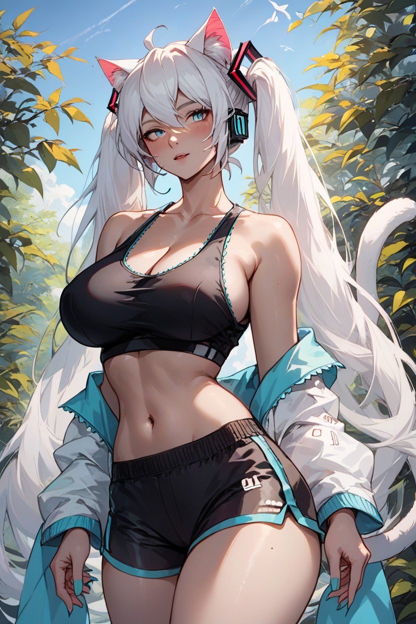 White Hair, Cat Tail, Bunda Grande Hentai IA pornografia