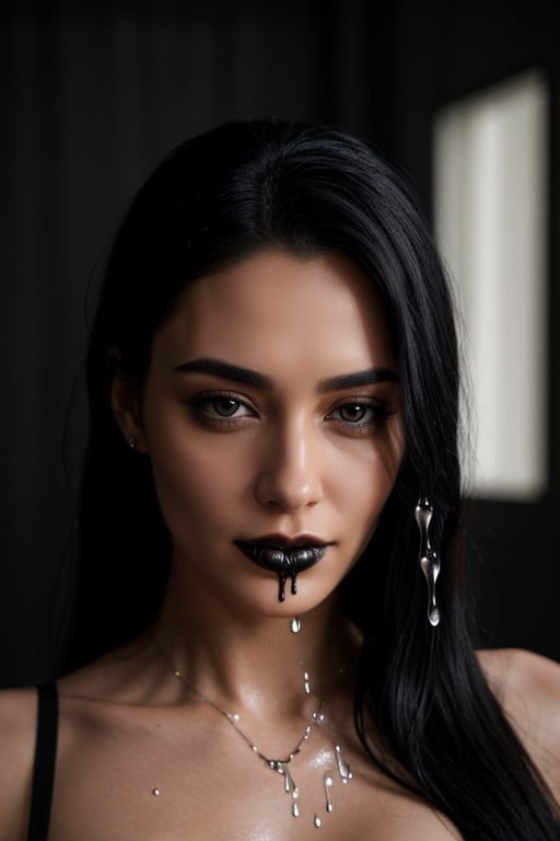 Goth With Long Black Hair With Cum Dripping From Her PussyAI黄片