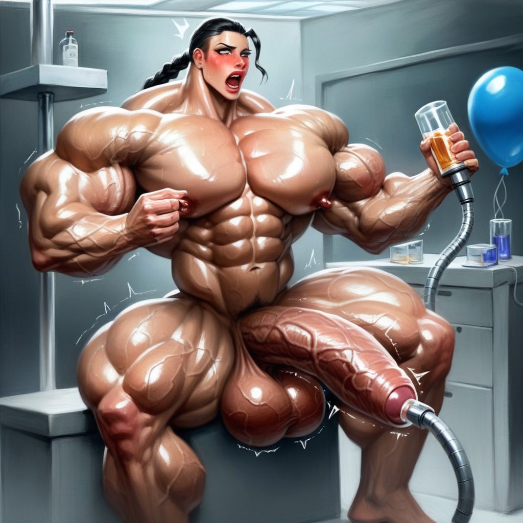 Embarrassed , Long Foreskin, Long Fat Cock Extraction Machine Shemale AI Porn