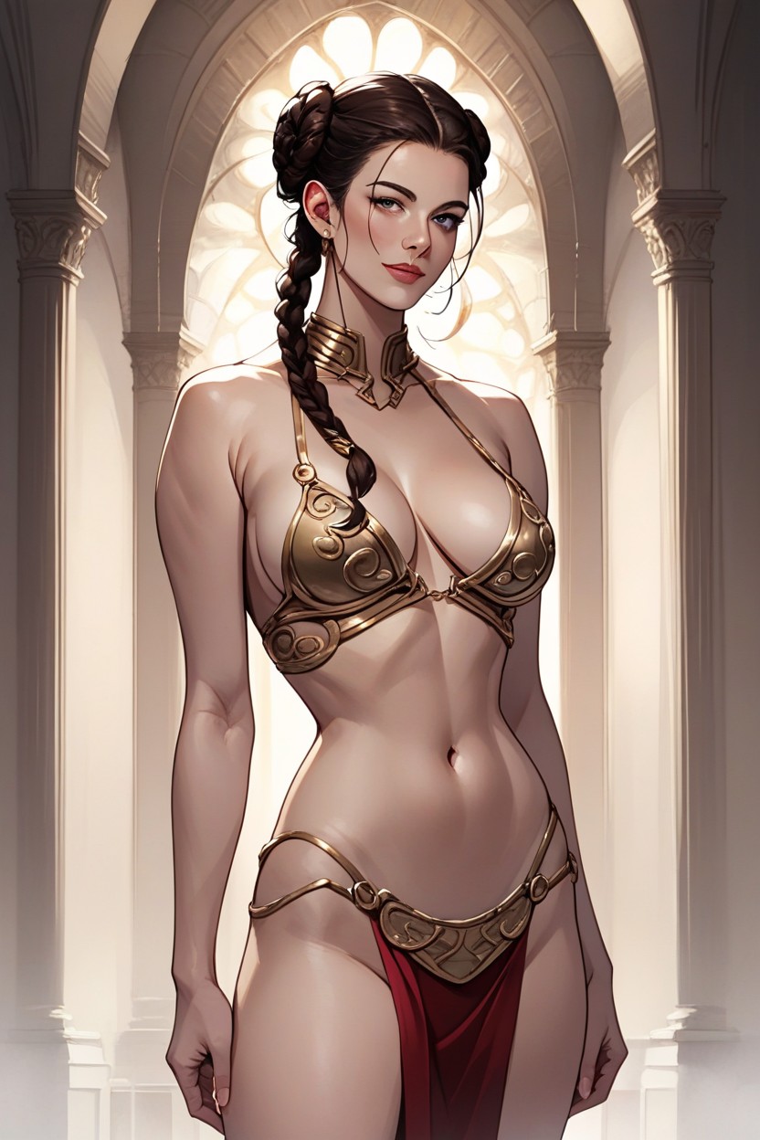 Morena, Gold Metal Bra, Dark Red Colored Loincloth Pornografia de IA