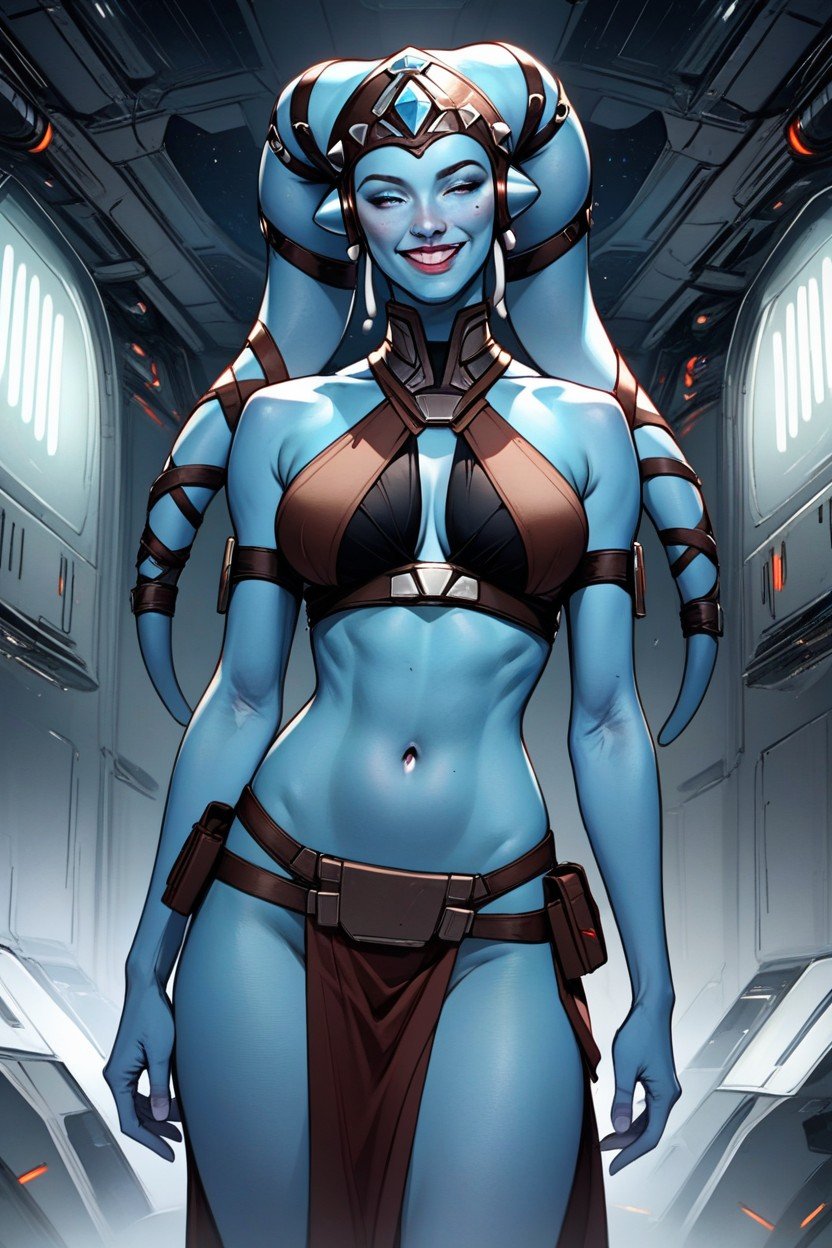 Front View, Happy, Aayla Secura From Star Wars AI Porn