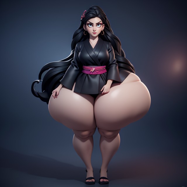 Curvaceous Waist, Big Wide Eyes, Black Hair Hentai AI Porn