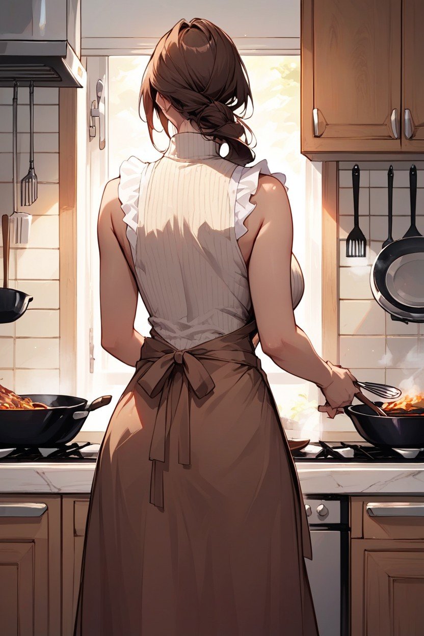 Kitchen, Apron, Long Brown SkirtPorno IA