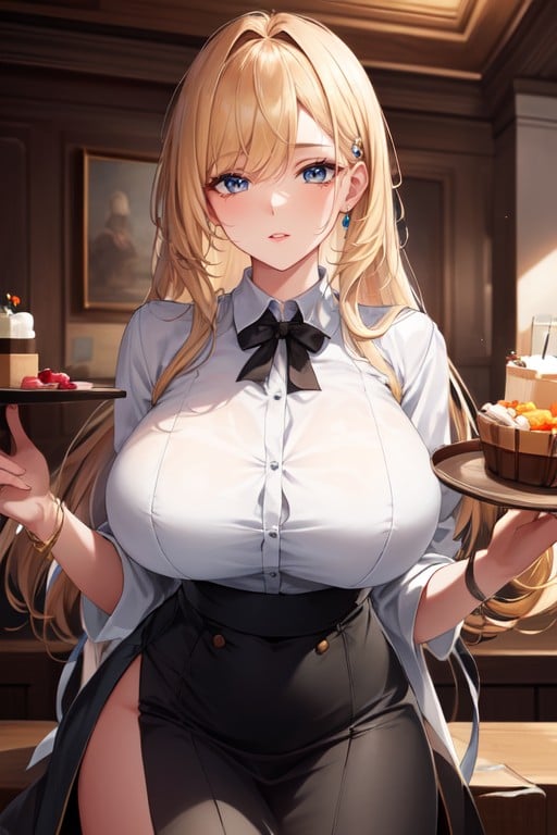 Dark Skin, Waitress's Clothes, Big BreastsAI黄片