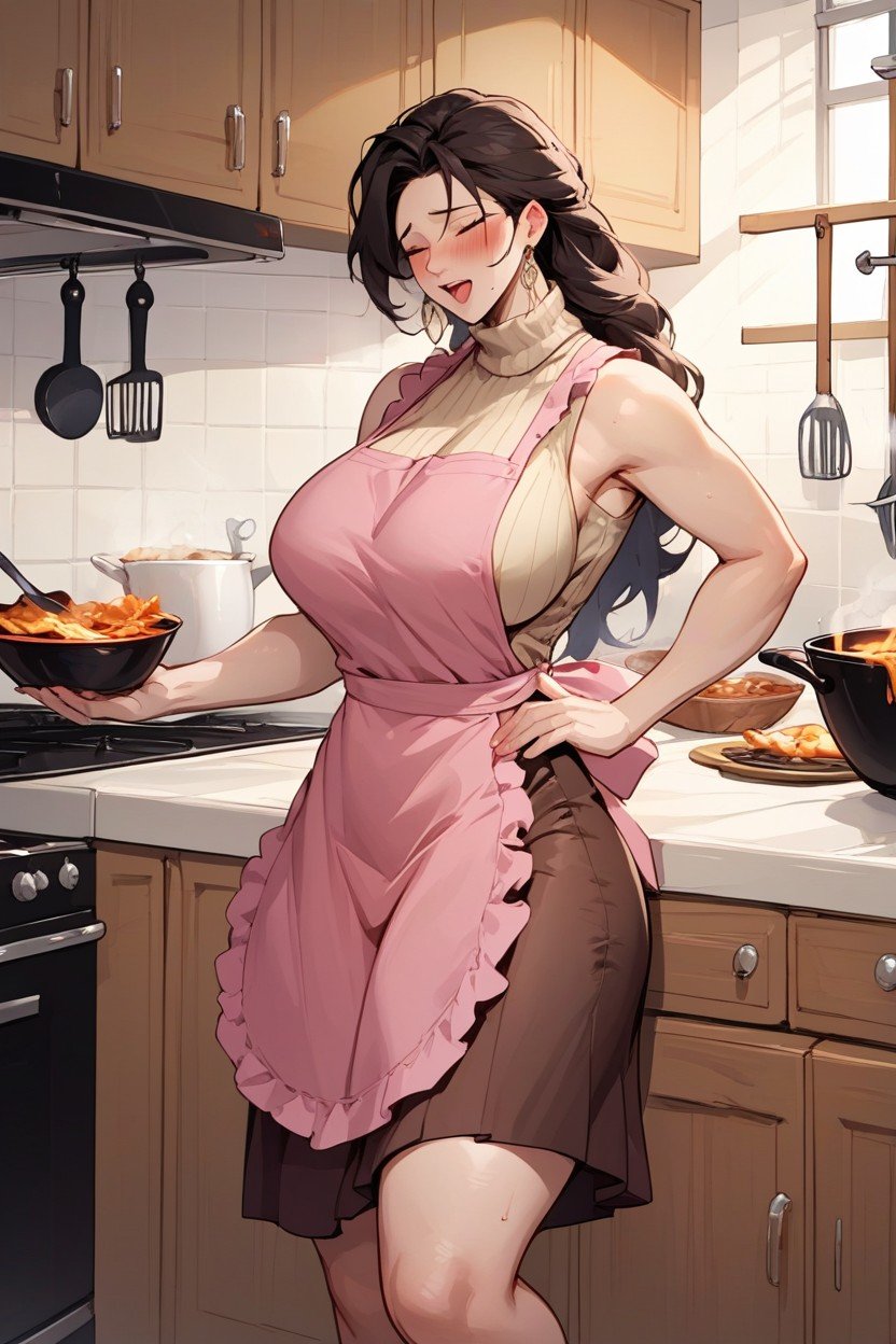 Sleeveless Sweater, Beautiful Milf Being Fucked, Kitchen Pornografia de IA