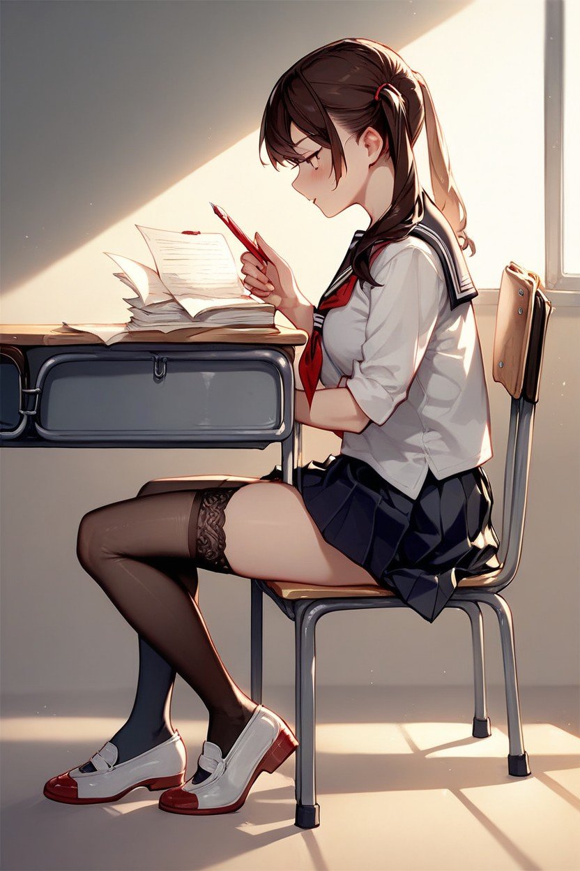 Full Body, Sideview, Doing HomeworkPorno IA