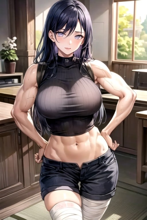 Hyuuga Hinata (naruto), Muscular, Mãos Nos Quadris Pornografia de IA