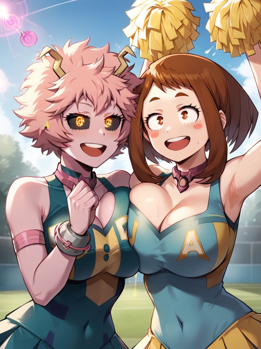 Mina Ashido And Uraraka Ochaco From My Hero Academia, Shocked Confused Face, Amazing Detail Pornografia de IA