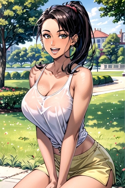 Blushing, Dark Brown Skin, Park AI Porn