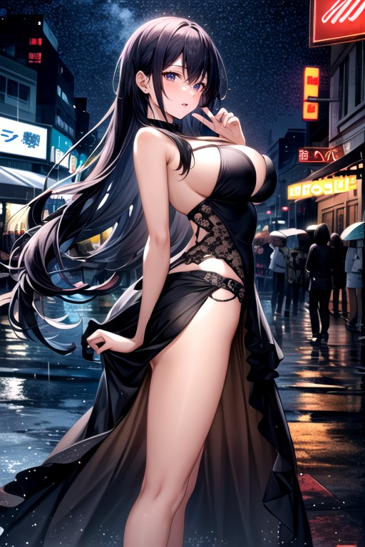 Black Hair, Front View, Cyberpunk City Shemale AI Porn