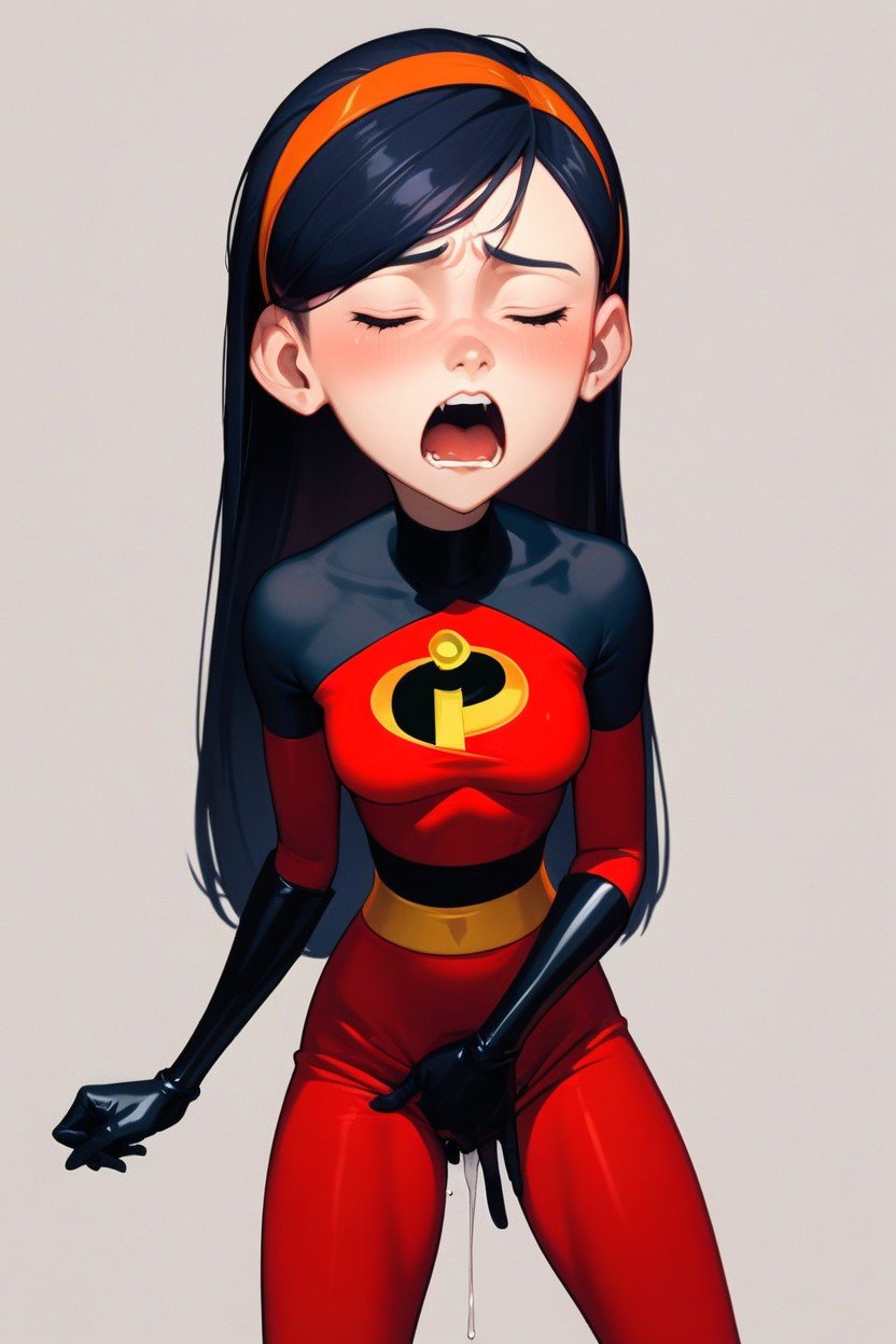 目を半分閉じる, Violet Parr Wearing Incredibles Costume Masterbating Dripping, オーガズムAIポルノ