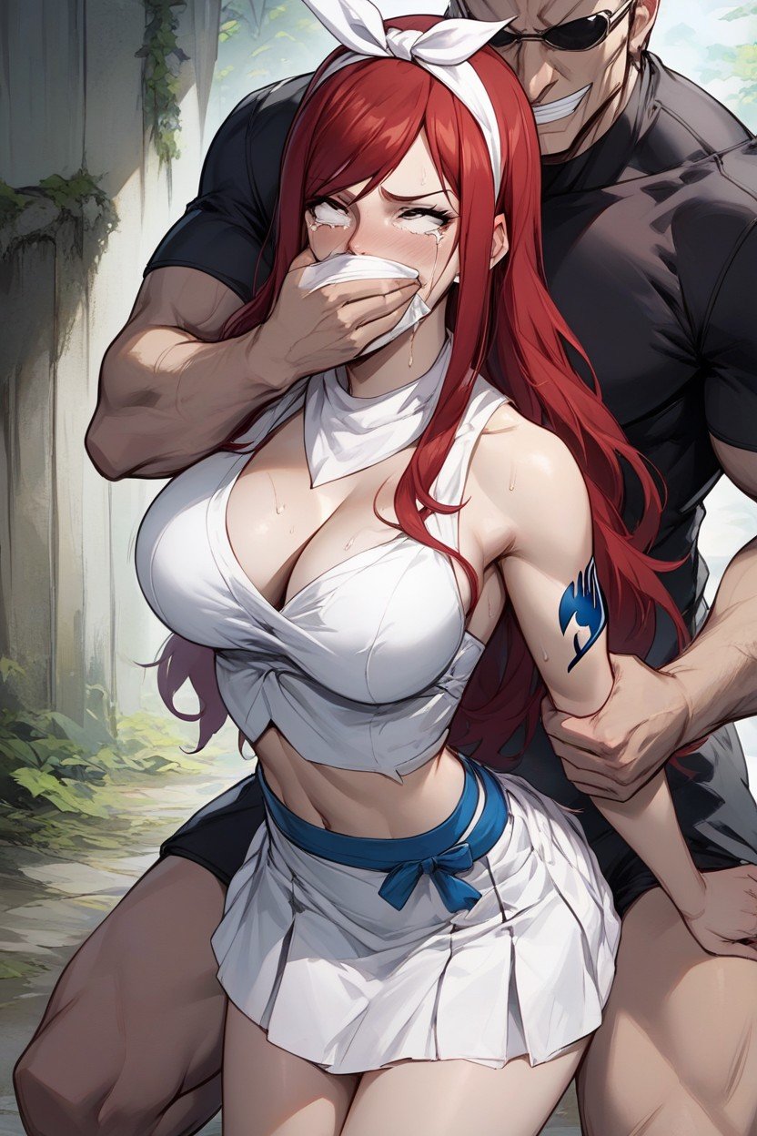 Stranger's Hand Covers Mouth With A White Handkerchief, Tears, Grabbing Stranger's ArmsPorno AI Hentai