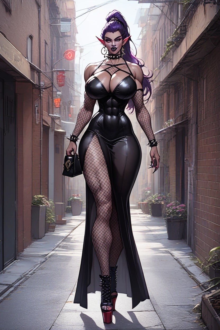 Cleavage, Purple Skin, Rounded Breast AI Porn