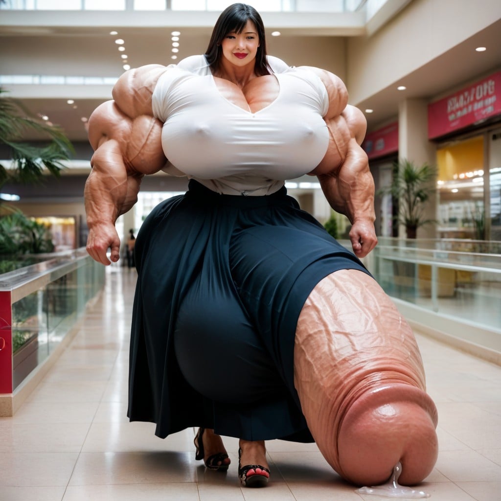 Long Skirt, Lipstick, Hyper Gigant Muscles Shemale AI Porn