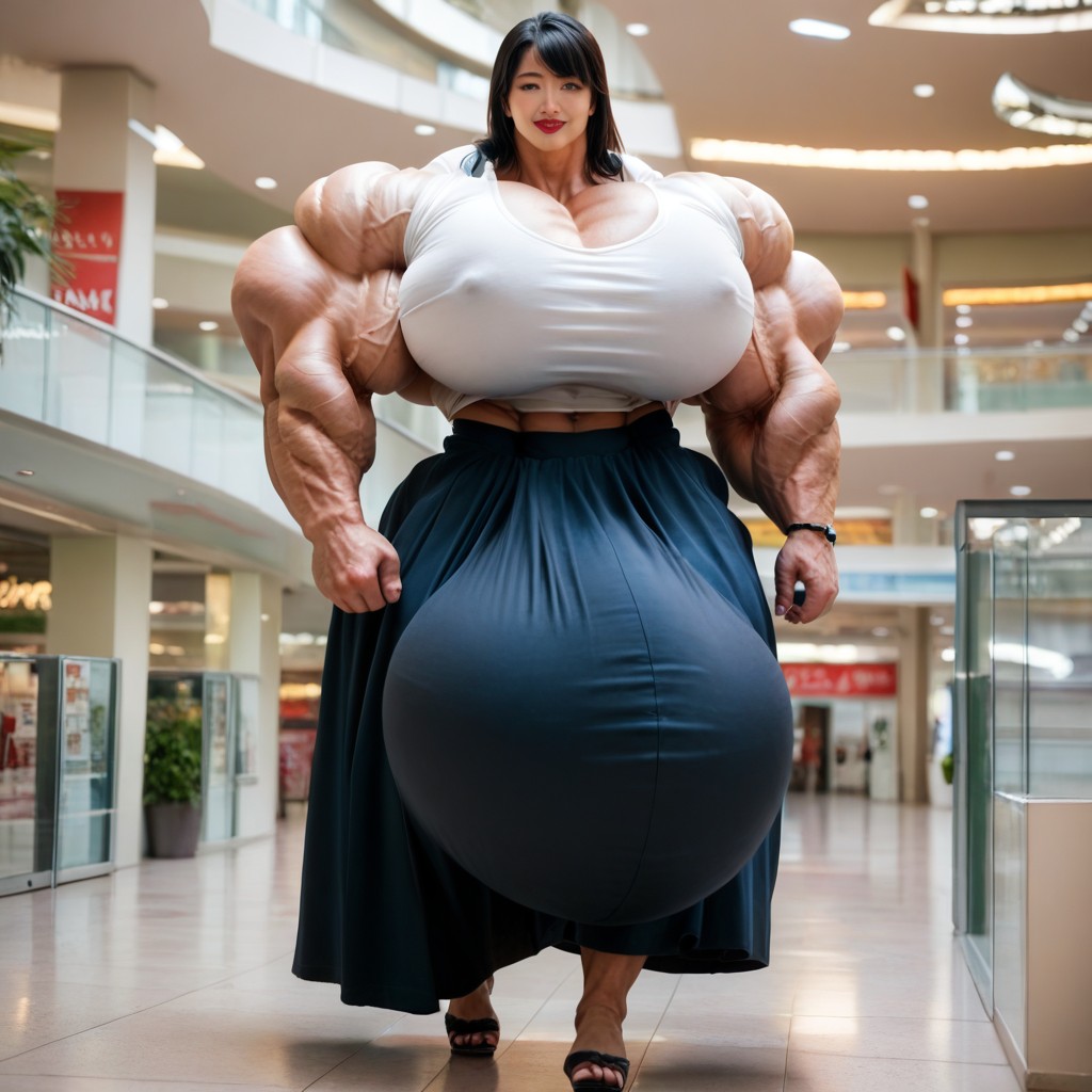 Hyper Huge Muscles, Hyper Gigantic Testicles, Front View Shemale AI Porn