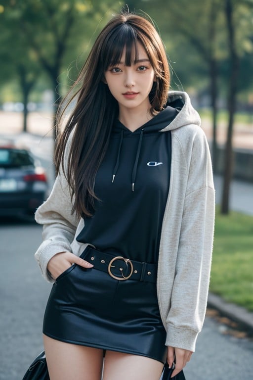 Hoodie, Bangs, Wind In Hair AI Porn