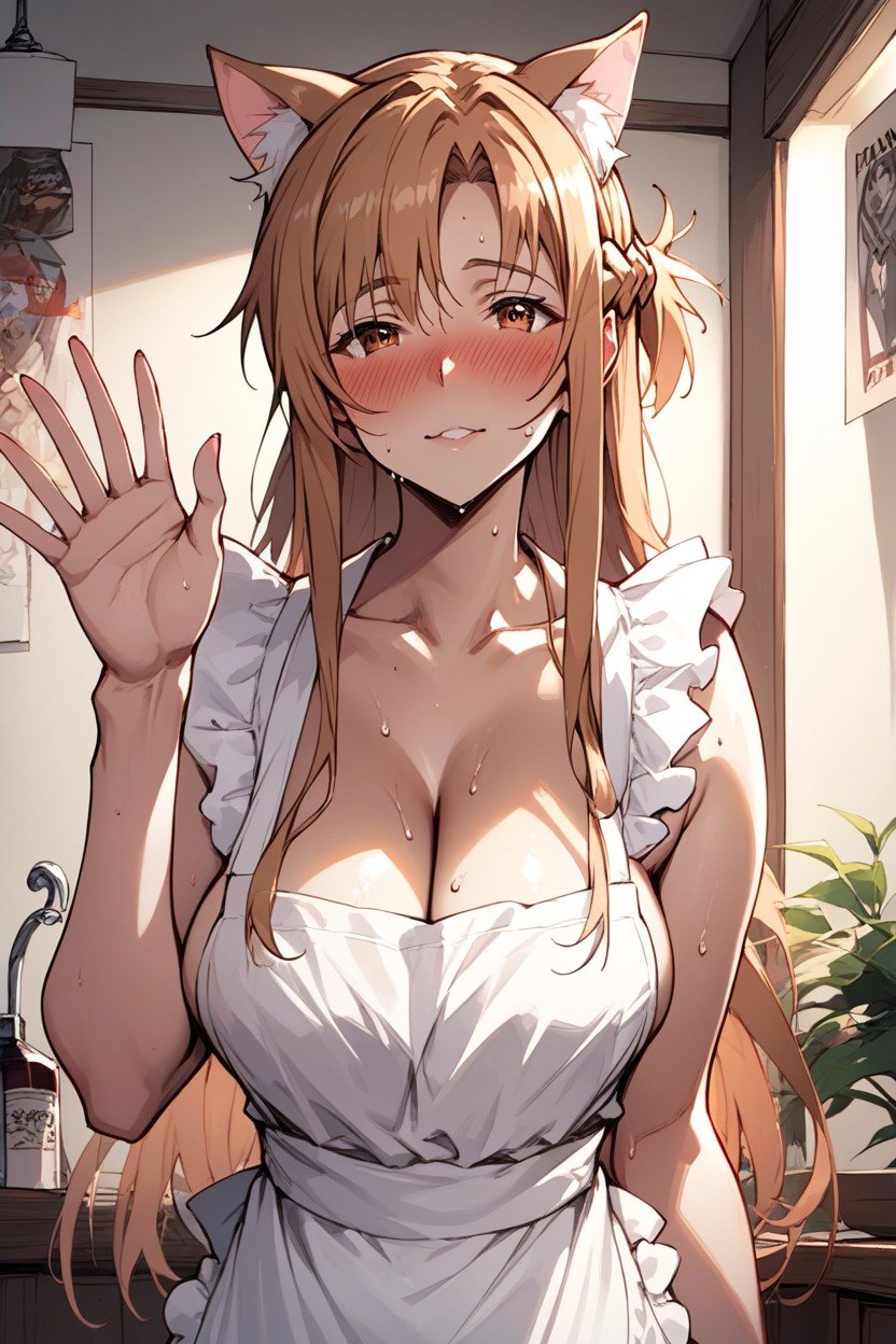 Cat Ears, Cleavage, White Apron Hentai AI Porn