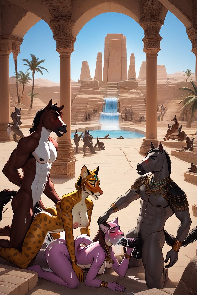 Many People In The Back, Waterfalls, Desert KingdomPorno AI Furry