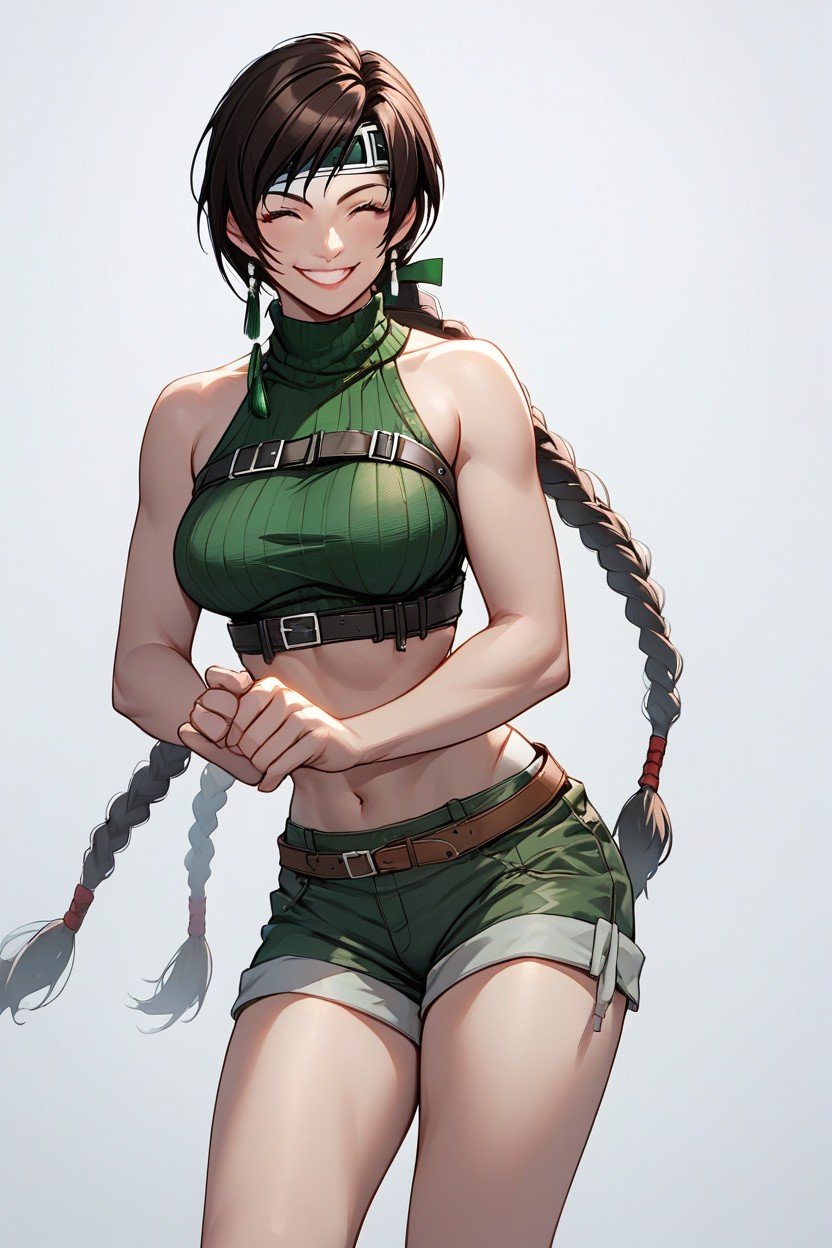 Arms Together, Sexy Face Expression, Yuffie Kisaragi Original Costume AI Porn