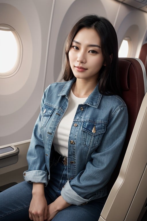 Asian, Airplane, Denim Jacket AI Porn