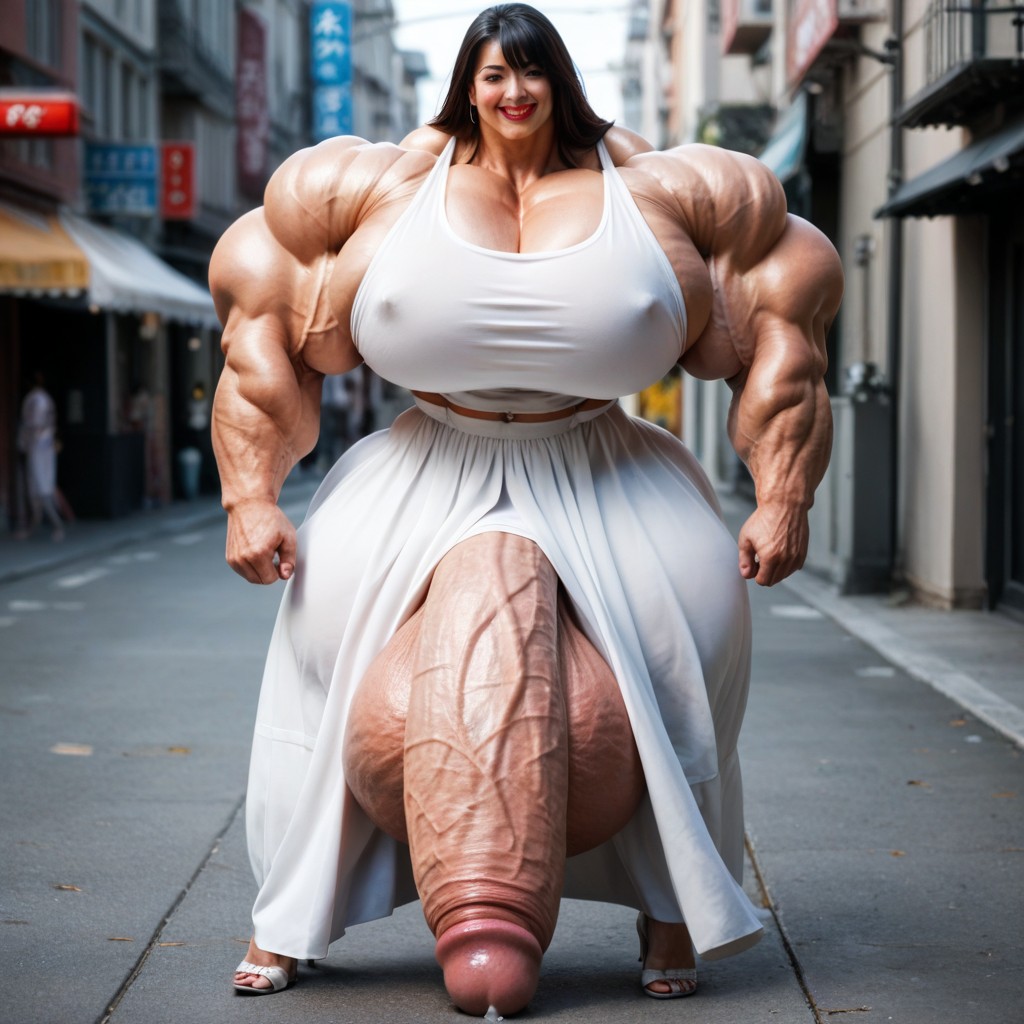 Asian, Hyper Thick Penis, Hyper Big Testicles Shemale AI Porn