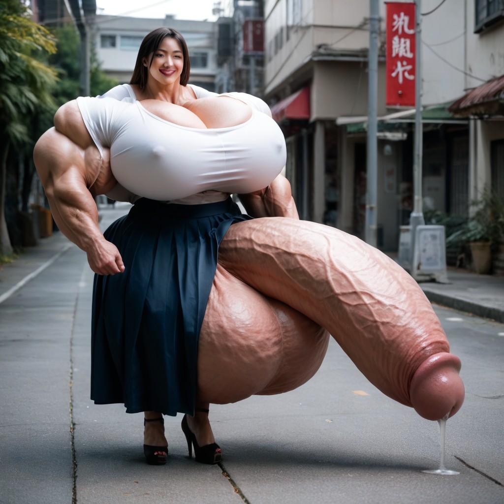 Hyper Huge Bulge Under Long Skirt, Gigantic Huge Penis, 50+ Shemale AI Porn