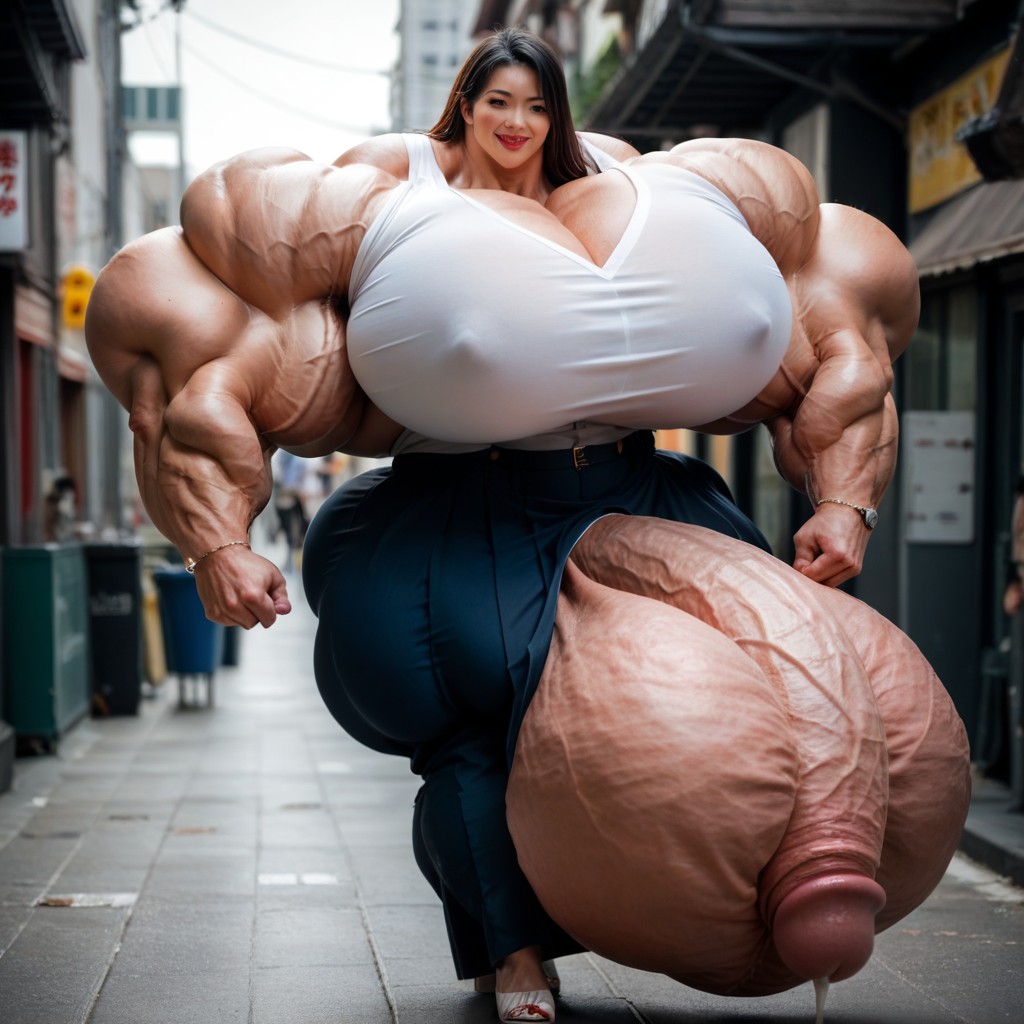 Black Hair, Hyper Large Muscles, Horny Shemale AI Porn