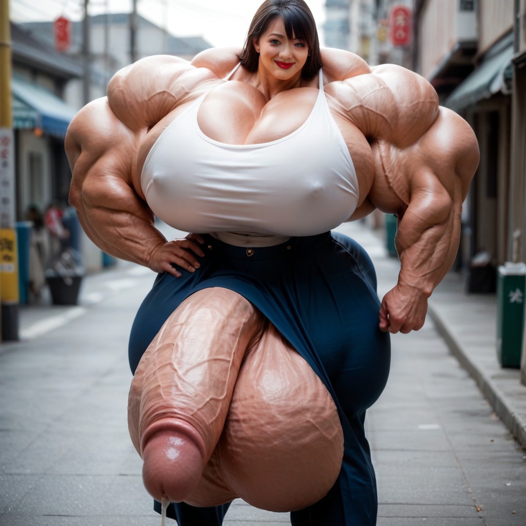 Hyper Massive Muscles, 50+, Pre-cum Shemale AI Porn