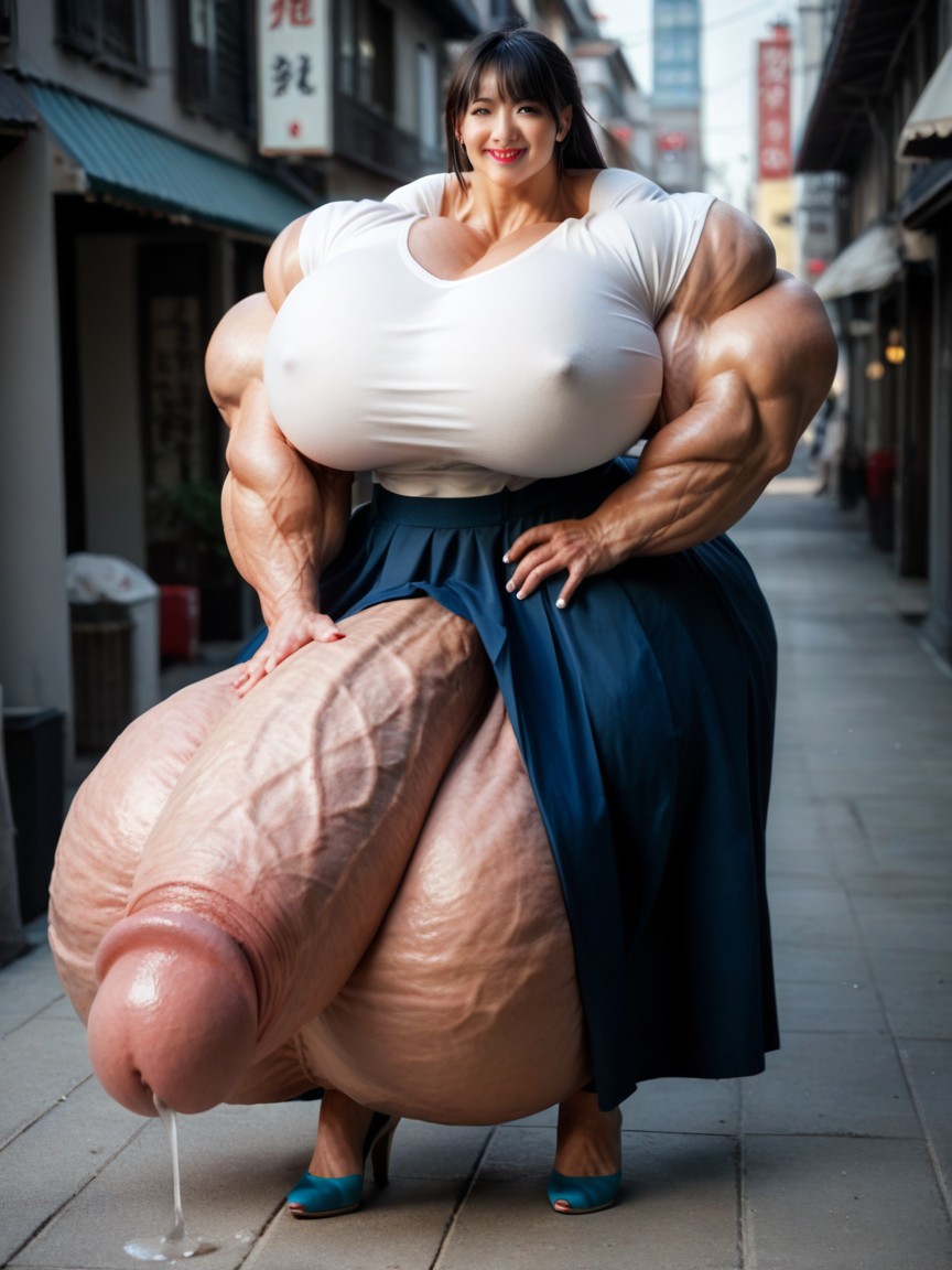 Gigantic Testicles, Black Hair, Hyper Massive Muscles Shemale AI Porn