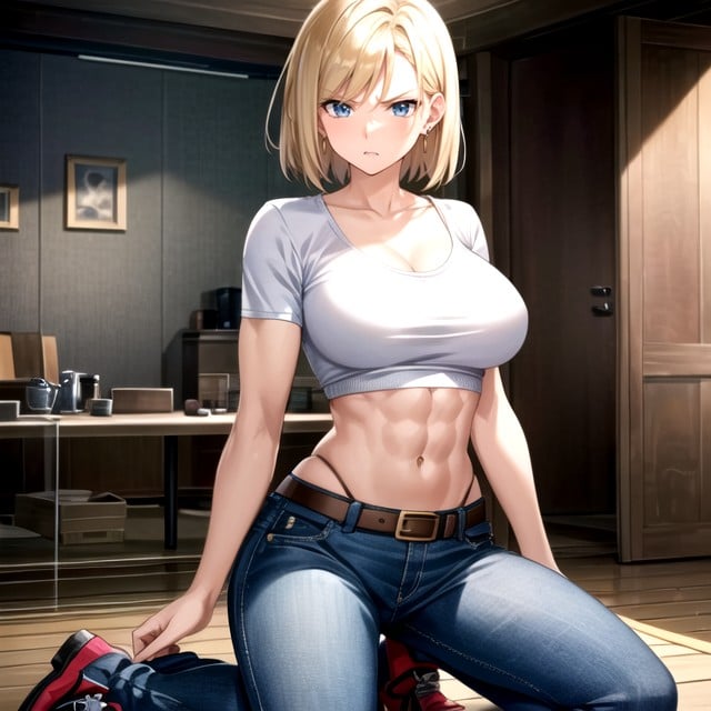 Abdominal Muscles, Kneeling, Navel Exposed Hentai AI Porn