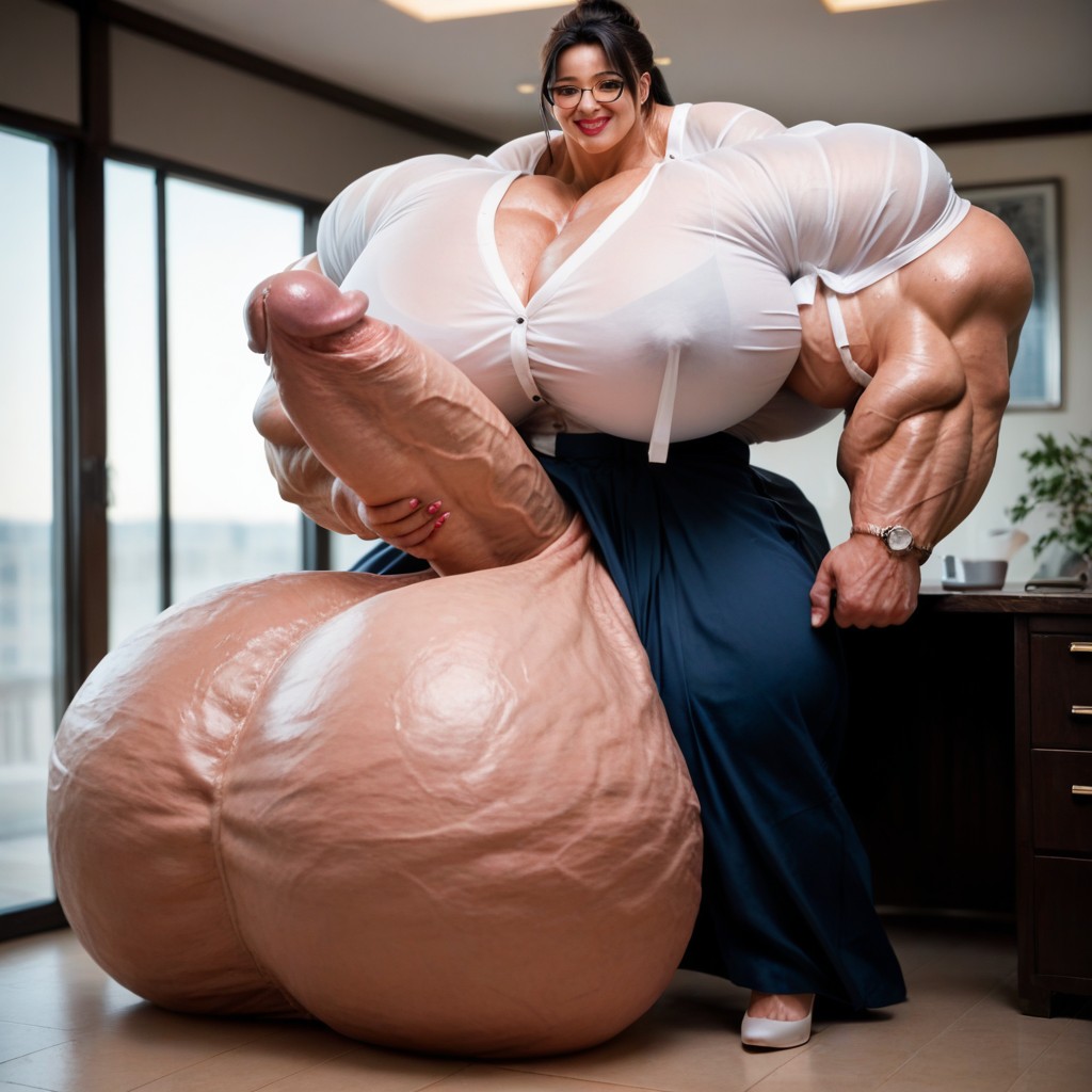 Muscular, Sweaty, Black Hair Shemale AI Porn