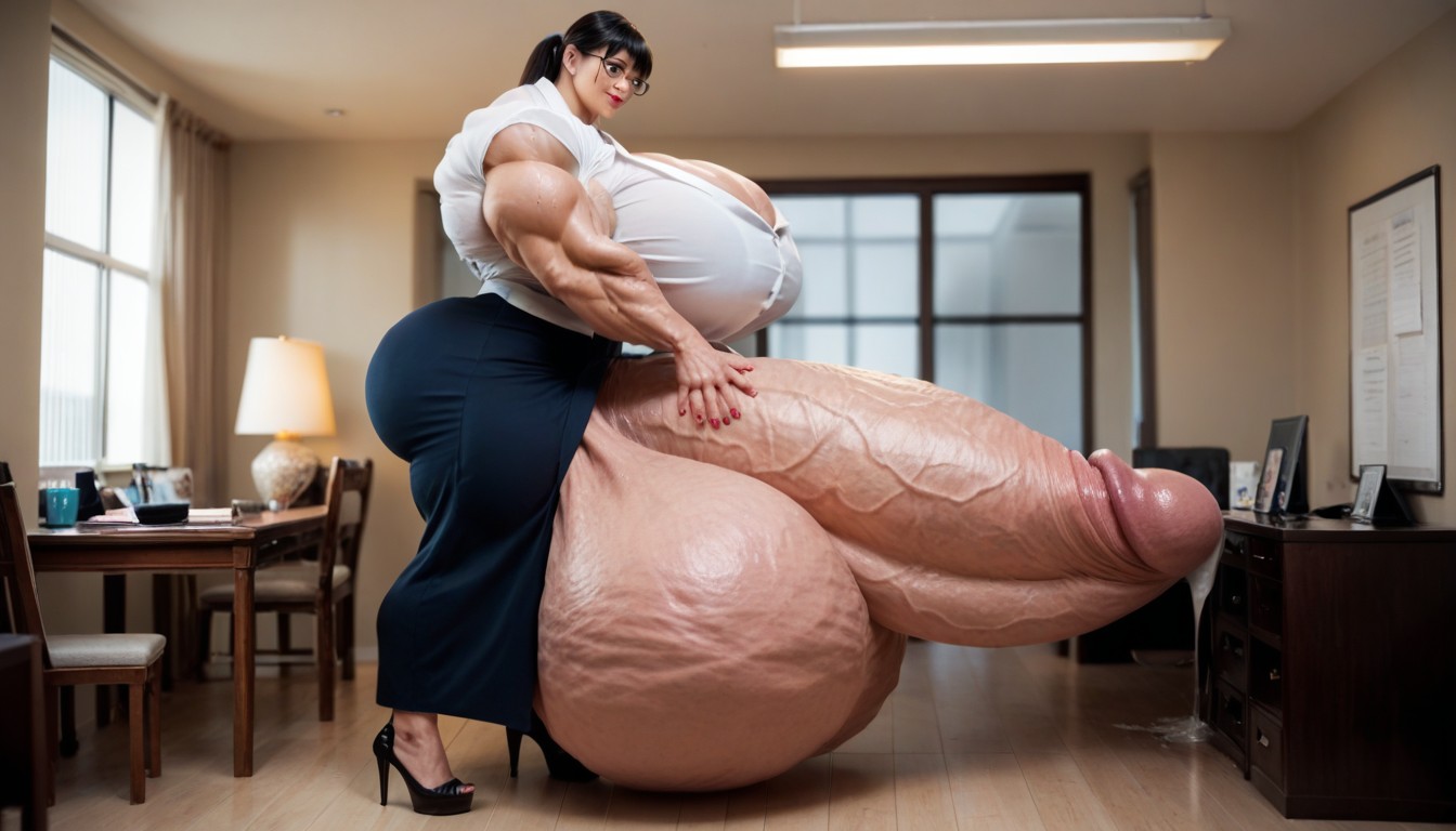 Gigantic Huge Penis, Office Room, Pre-cum Shemale AI Porn