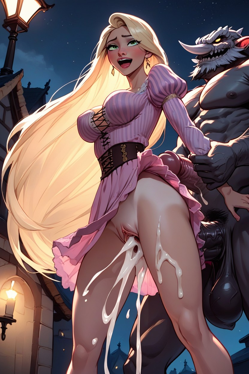 Saggy Breasts, Ripped Pink Dress, Behind The Happy Crowd AI Porn