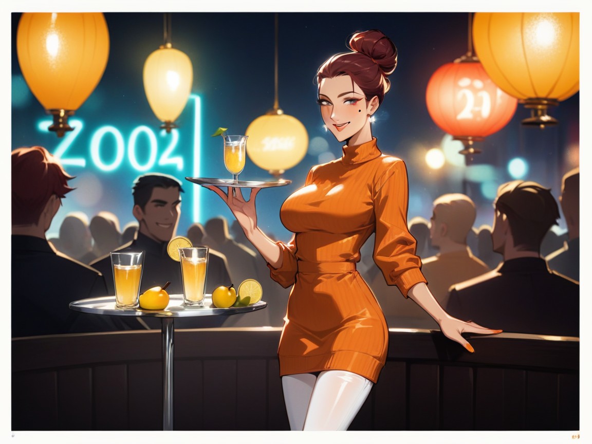 Orange Choker, Long Legs, Hair Bun AI Porn