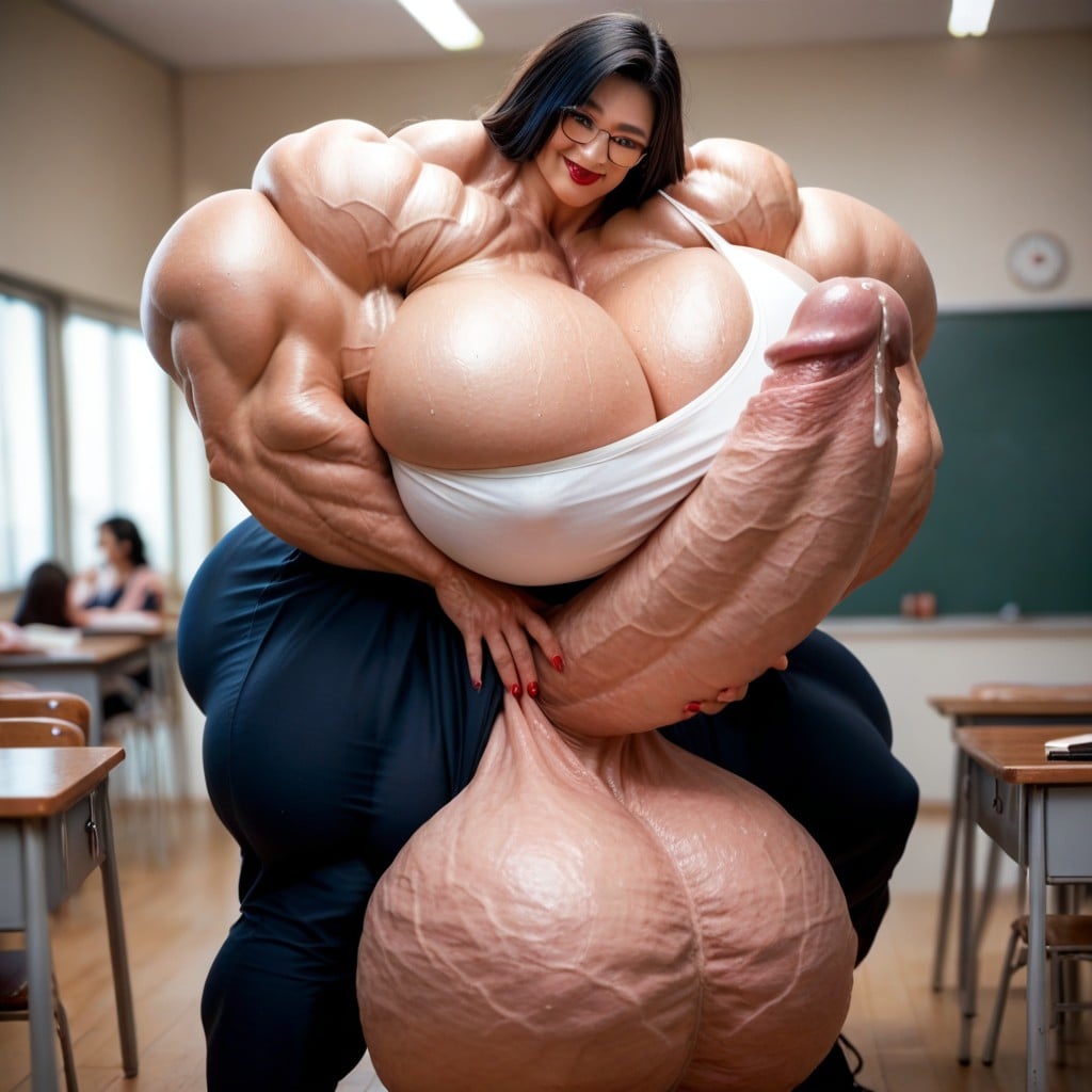 Growing, Hyper Massive Muscles, Black Hair Shemale AI Porn