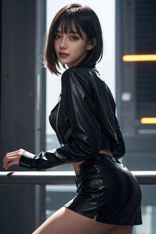 Cyberpunk Hacker, Soft Light, Leather Costume AI Porn