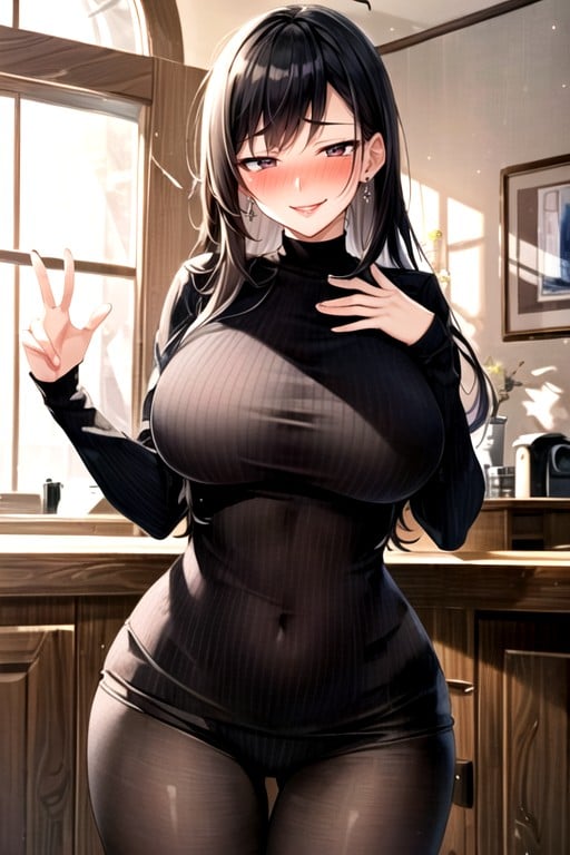 Sweater, Japanese, Black Hair Shemale AI Porn