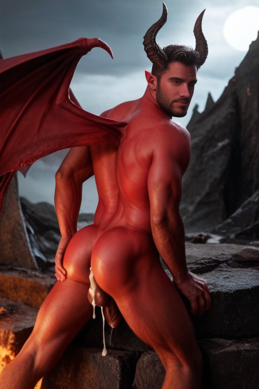 Dripping Cum From Ass, Hell, Red Skin AI Gay Porn