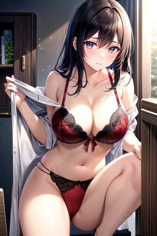 Red Panties And Bra, Shy, Lingerie Hentai AI Porn